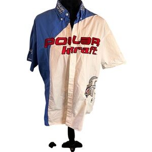 Polar Kraft short sleeve button front shirt. Size large. Red, white and blue.